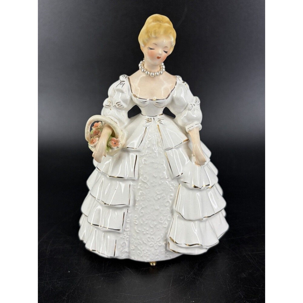 Napco Ware C5941 Lady White Dress Bride Planter Figurine Flower Vintage MCM